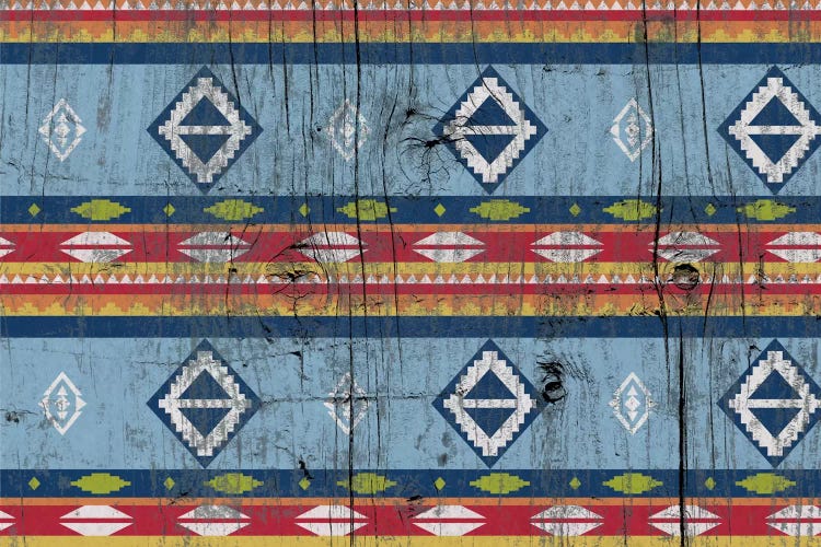 Blue & Red Tribal Pattern on Wood