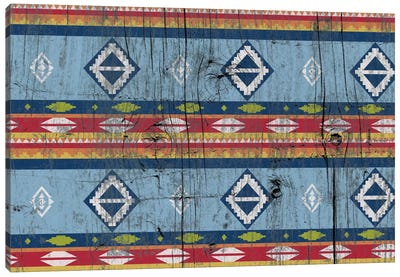 Blue & Red Tribal Pattern on Wood Canvas Art Print