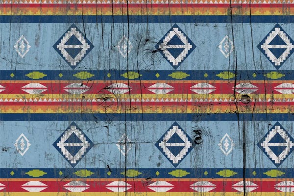 Tribal Inspired Patterns: Blue & Red Tribal Pattern on Wood by 5by5collective