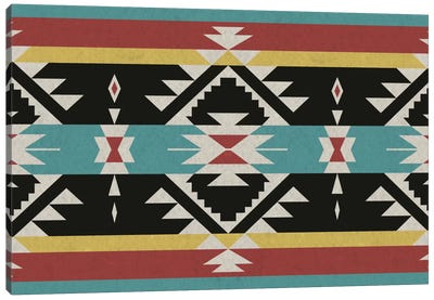 Black, Red & Blue Tribal Pattern Canvas Art Print - Textiles Collection