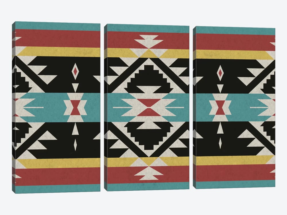 Black, Red & Blue Tribal Pattern by 5by5collective 3-piece Canvas Artwork