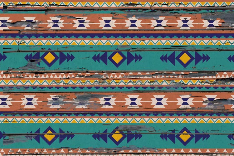 Teal & Orange Tribal Pattern on Wood