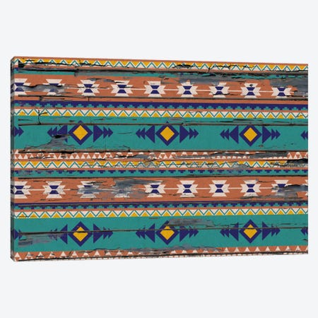 Teal & Orange Tribal Pattern on Wood Canvas Print #TXT45} by 5by5collective Canvas Wall Art
