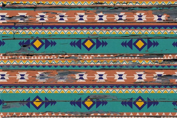 Native American Décor: Teal & Orange Tribal Pattern on Wood by 5by5collective