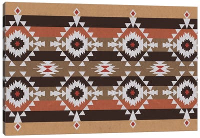 Woody Brown Tribal Pattern Canvas Art Print - Textiles Collection
