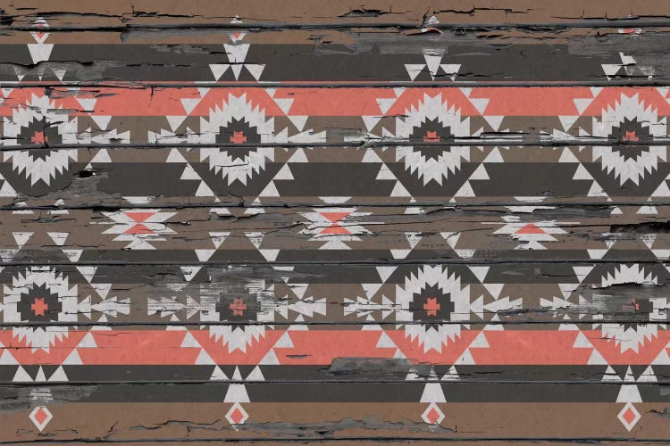 Black, Brown & Salmon Tribal Pattern on Wood