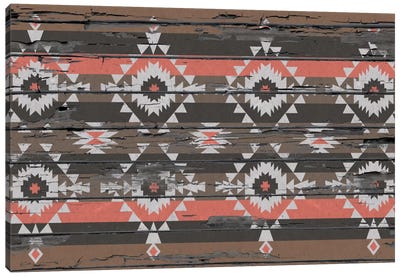 Black, Brown & Salmon Tribal Pattern on Wood Canvas Art Print - Textiles Collection