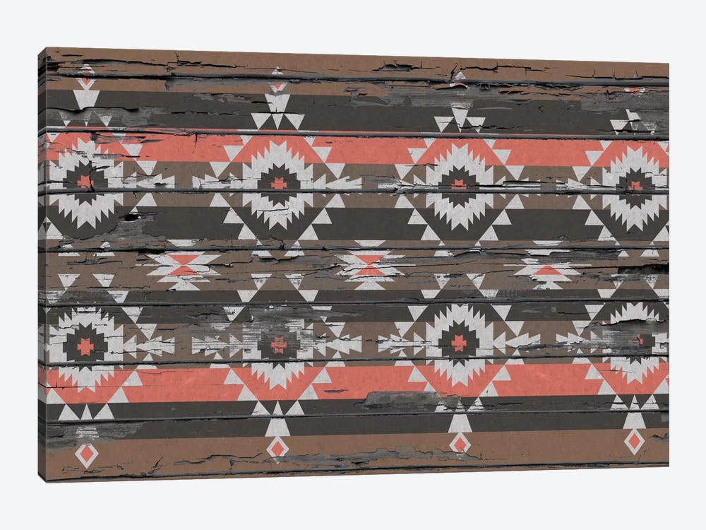 Black, Brown & Salmon Tribal Pattern on Wood by 5by5collective 1-piece Canvas Artwork