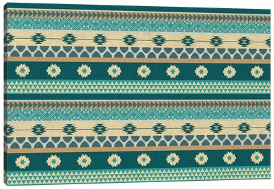Ocean Blue Floral Tribal Pattern Canvas Art Print - Textiles Collection