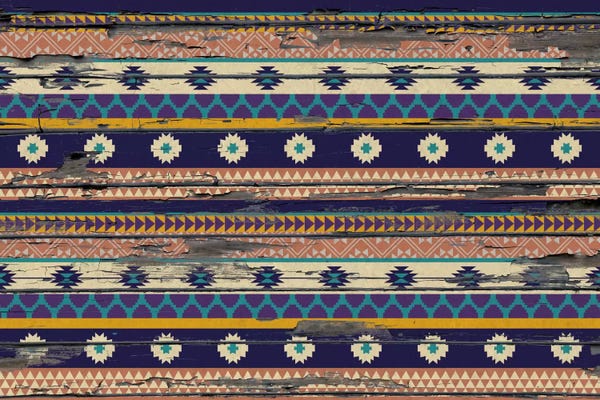 Tribal Inspired Patterns: Blue, Orange & Purple Floral Tribal Pattern On Wood by 5by5collective