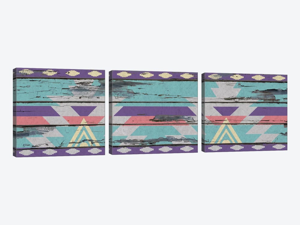 Aztec Purple Tribal Pattern on Wood by 5by5collective 3-piece Canvas Wall Art