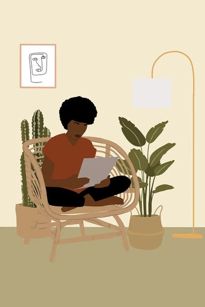 Minimalist Bohemian Decor: Girl Reading Art by Tysee Ciage