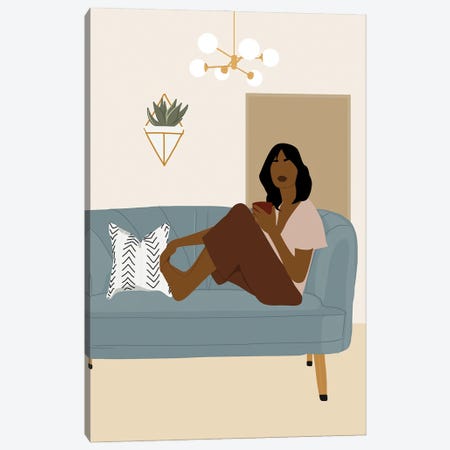 Black Girl On Couch Canvas Print #TYC105} by Tysee Ciage Art Print