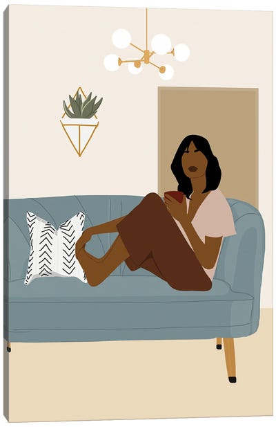 Black Girl On Couch Canvas Art Print - Tysee Ciage