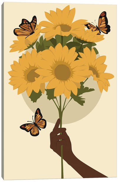 Hand With Flower And Butterfly Canvas Art Print - Monarch Butterflies