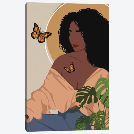 Butterfly Afro Girl Canvas Print #TYC120} by Tysee Ciage Canvas Wall Art