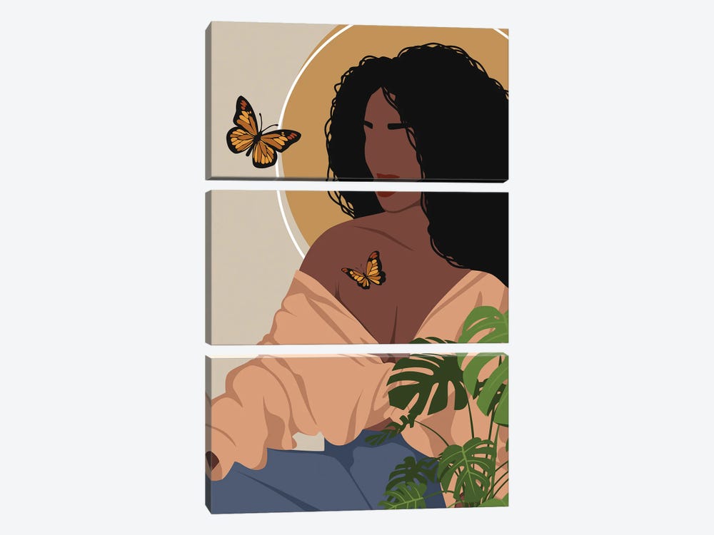 Butterfly Afro Girl by Tysee Ciage 3-piece Canvas Artwork