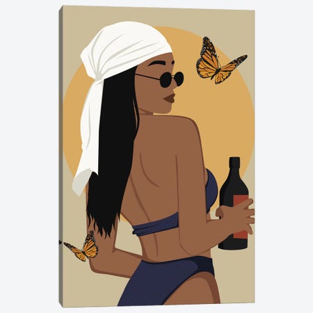Girl In Bikini With Butterfly Canvas Print #TYC122} by Tysee Ciage Canvas Artwork
