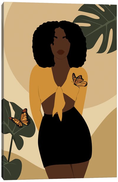 Afro Girl Butterfly Canvas Art Print - Monstera Art