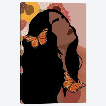 Floral Girl Butterflies Canvas Print #TYC129} by Tysee Ciage Canvas Art