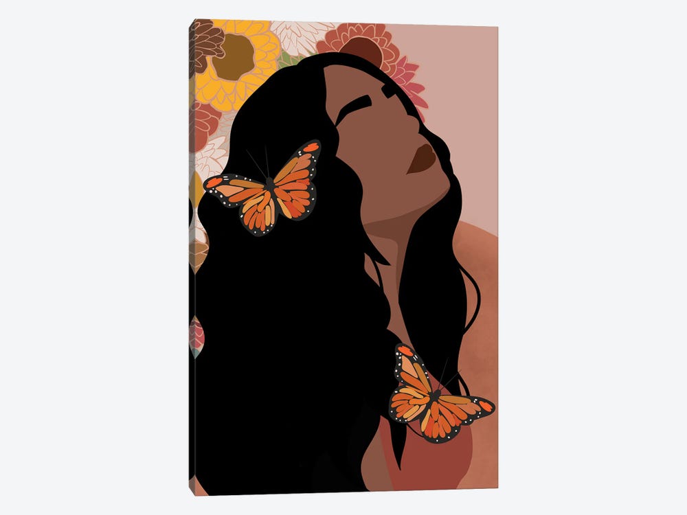 Floral Girl Butterflies by Tysee Ciage 1-piece Canvas Art Print
