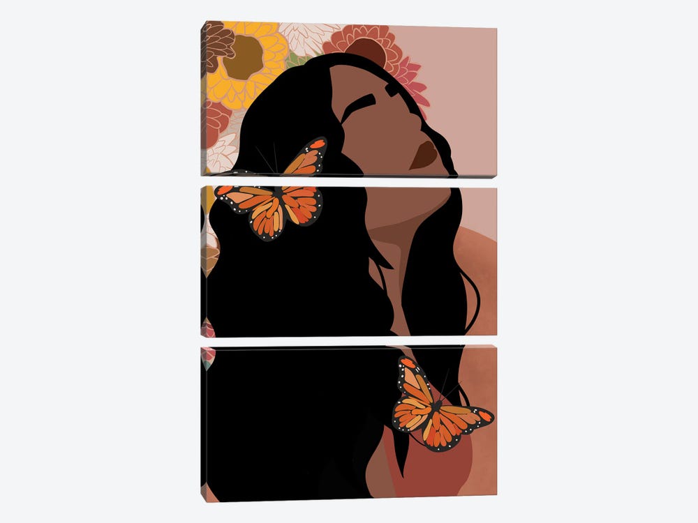 Floral Girl Butterflies by Tysee Ciage 3-piece Art Print