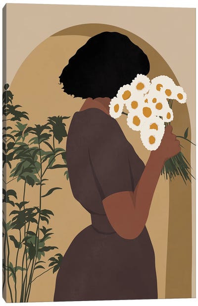 Black Floral Girl Canvas Art Print - Tysee Ciage