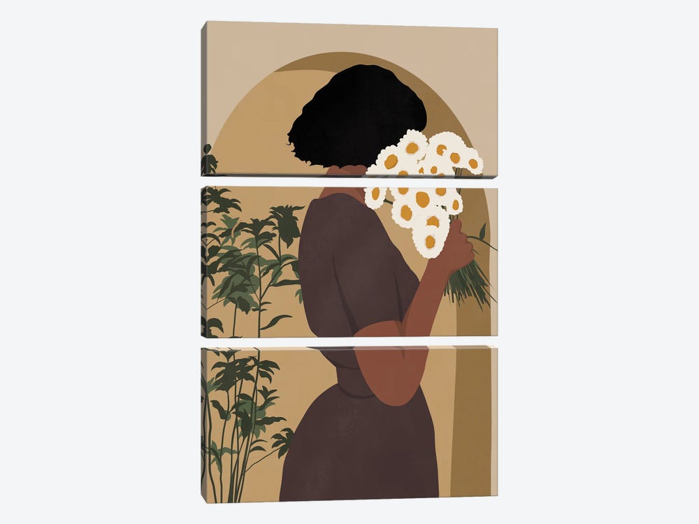 Black Floral Girl by Tysee Ciage 3-piece Canvas Art Print