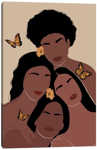 Women And Butterflies Canvas Art Print - Monarch Metamorphosis