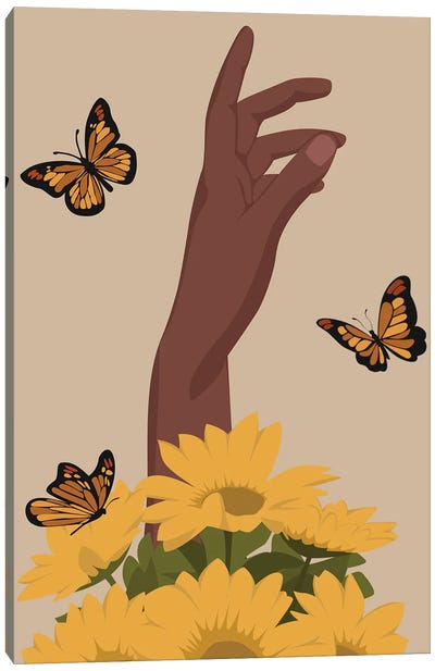 Flowers And Butterflies Canvas Art Print - Daisy Art