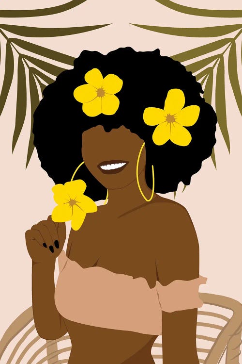 Afro Girl With Flowers