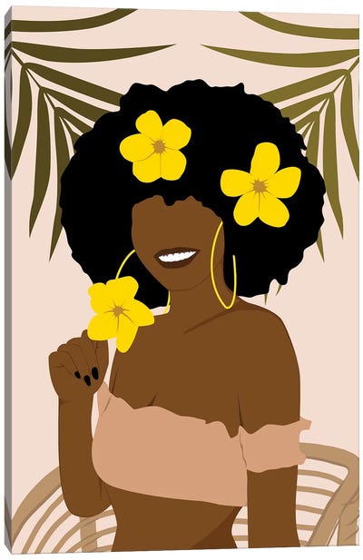 Afro Girl With Flowers Canvas Art Print - Tysee Ciage