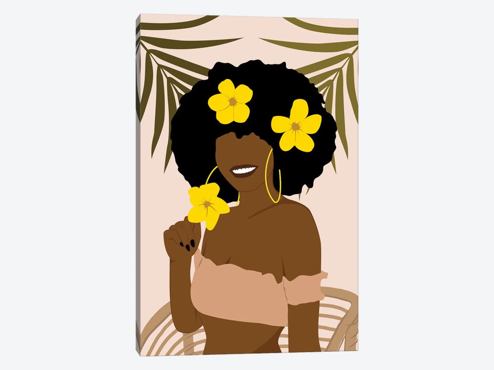 Afro Girl With Flowers by Tysee Ciage 1-piece Canvas Artwork