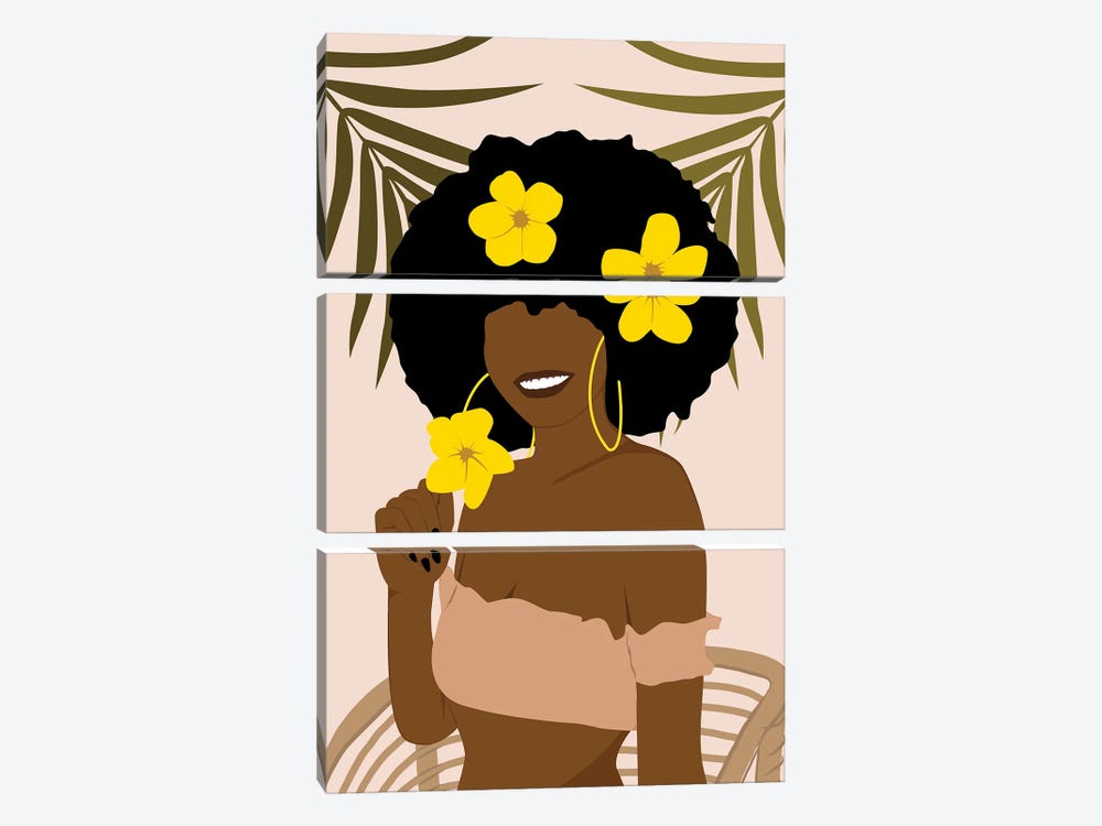 Afro Girl With Flowers by Tysee Ciage 3-piece Canvas Artwork