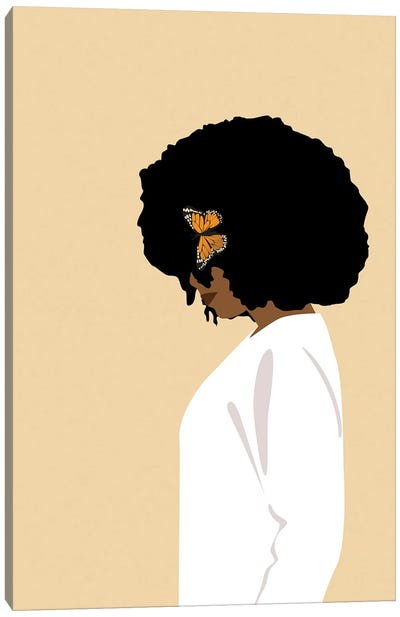 Afro Girl With Butterfly Canvas Art Print - Monarch Metamorphosis