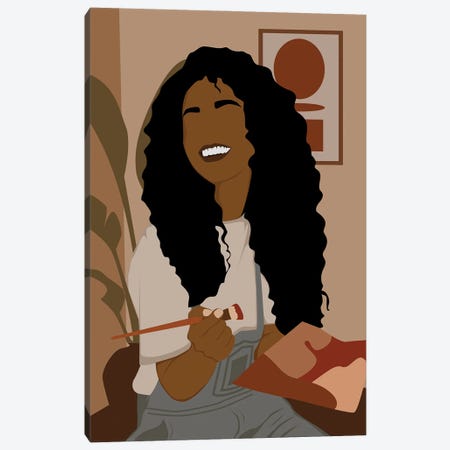 Curly Hair Girl Art Canvas Print #TYC46} by Tysee Ciage Canvas Artwork