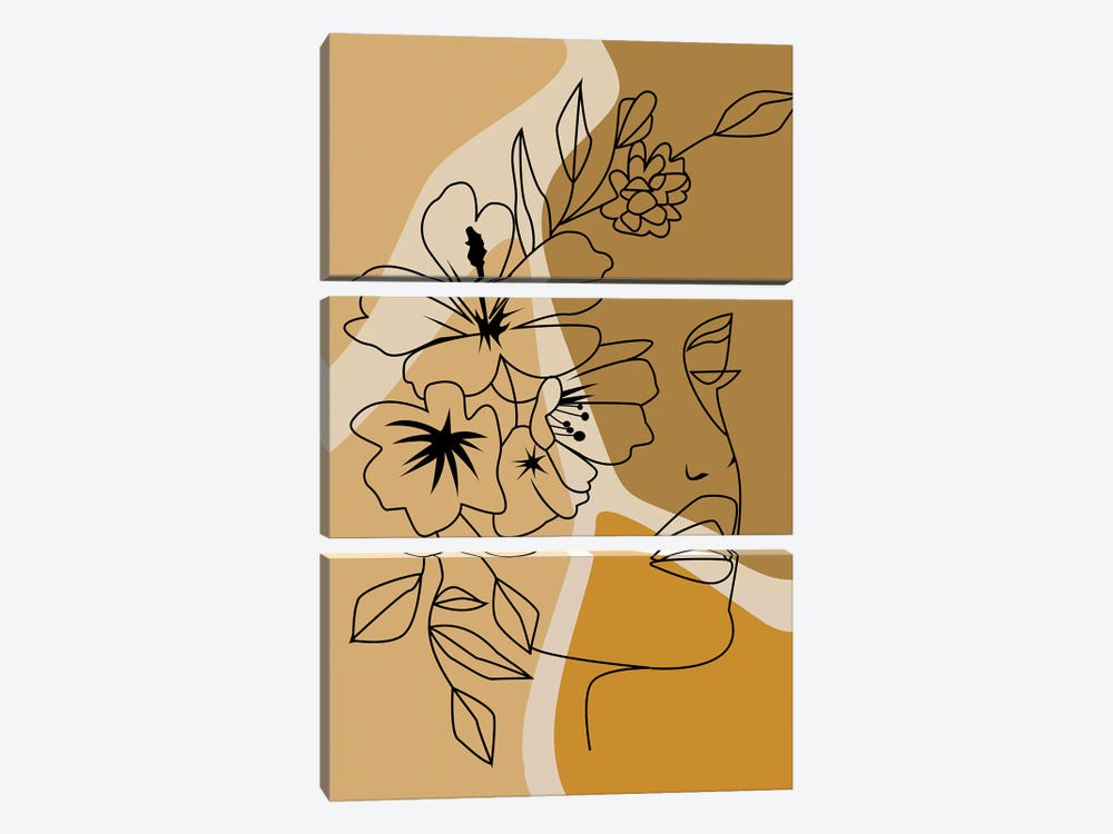 Flower Face Line Art by Tysee Ciage 3-piece Canvas Print