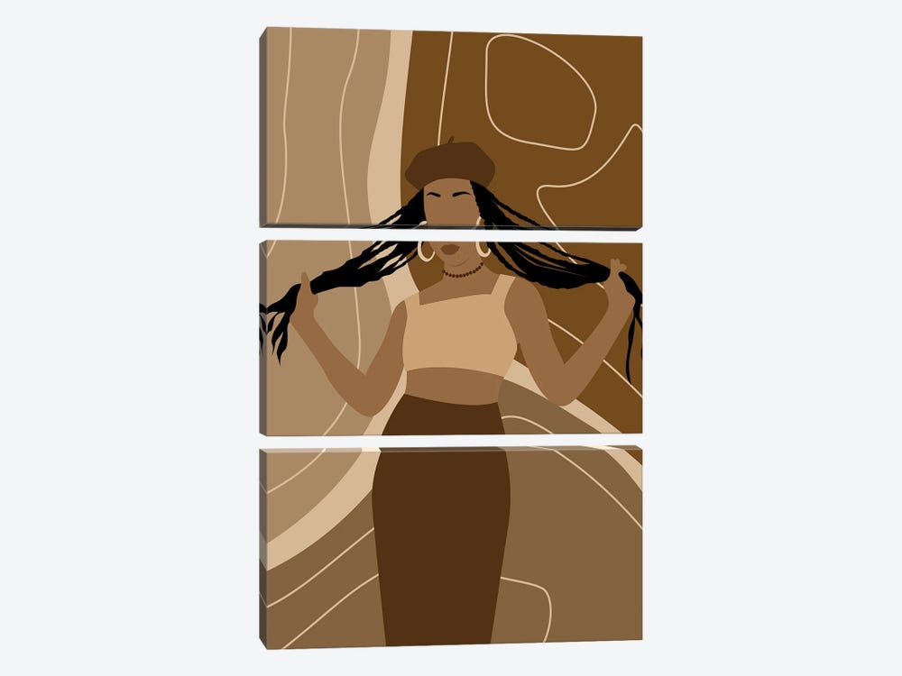 Girl With Braids by Tysee Ciage 3-piece Canvas Wall Art