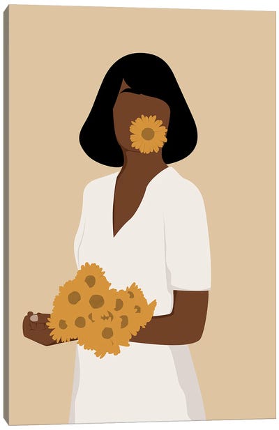 Black Girl Carrying Flowers Canvas Art Print - Daisy Art