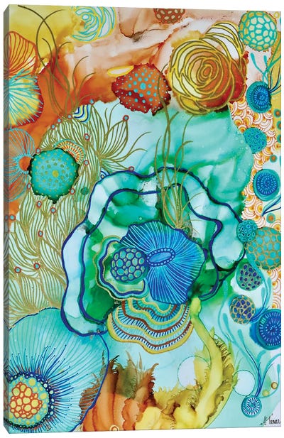On Golden Reef Canvas Art Print - Teal Abstract Art