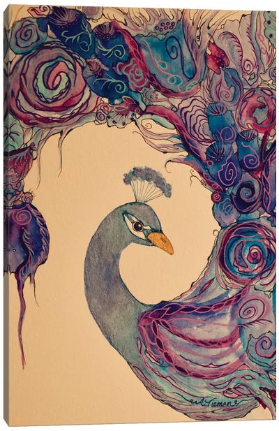 Playful Peacock Canvas Art Print - Amy Tieman