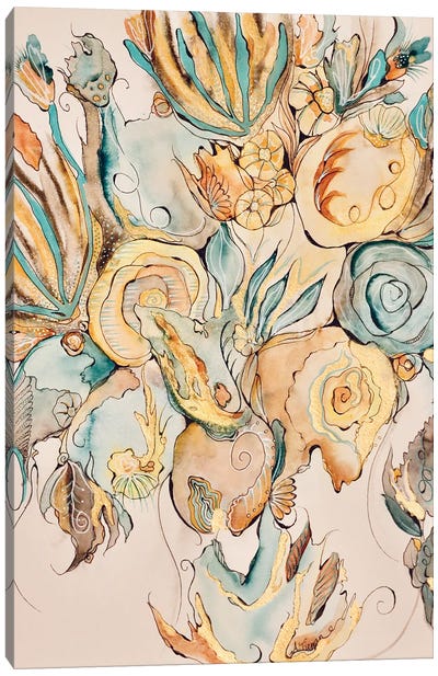 Aqua Blooms Canvas Art Print - Pantone 2024 Peach Fuzz