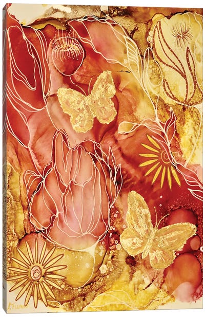 Golden Butterflies Canvas Art Print - Amy Tieman