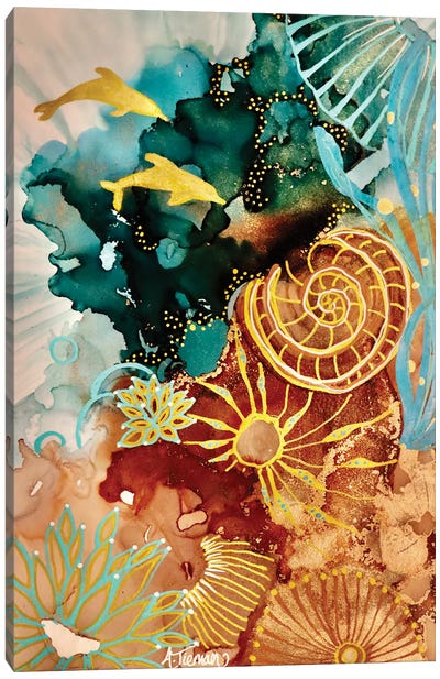 Golden Dolphins Canvas Art Print - Amy Tieman