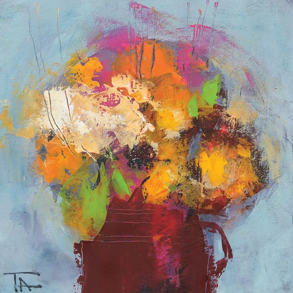 Tatyana Ausheva: Abstract Flowers In A Red Pot by Tatyana Ausheva