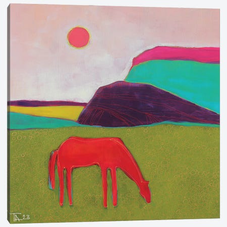 Landscape With A Red Horse Canvas Print #TYN23} by Tatyana Ausheva Canvas Wall Art