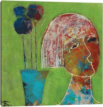 Portrait With Flowers Canvas Art Print - Celery