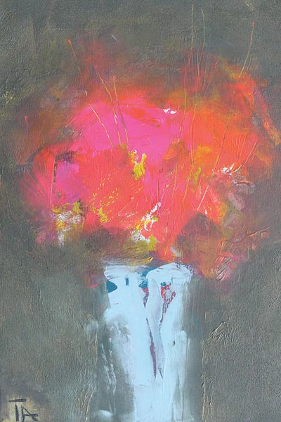 Red Flowers In A Blue Vase