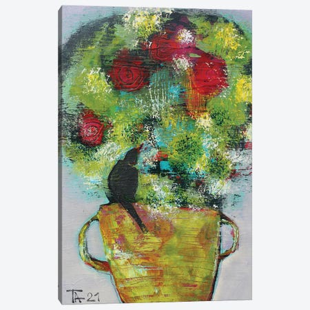 Summer Bouquet With A Bird Canvas Print #TYN34} by Tatyana Ausheva Canvas Artwork