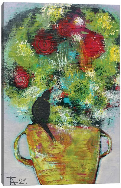 Summer Bouquet With A Bird Canvas Art Print - Tatyana Ausheva